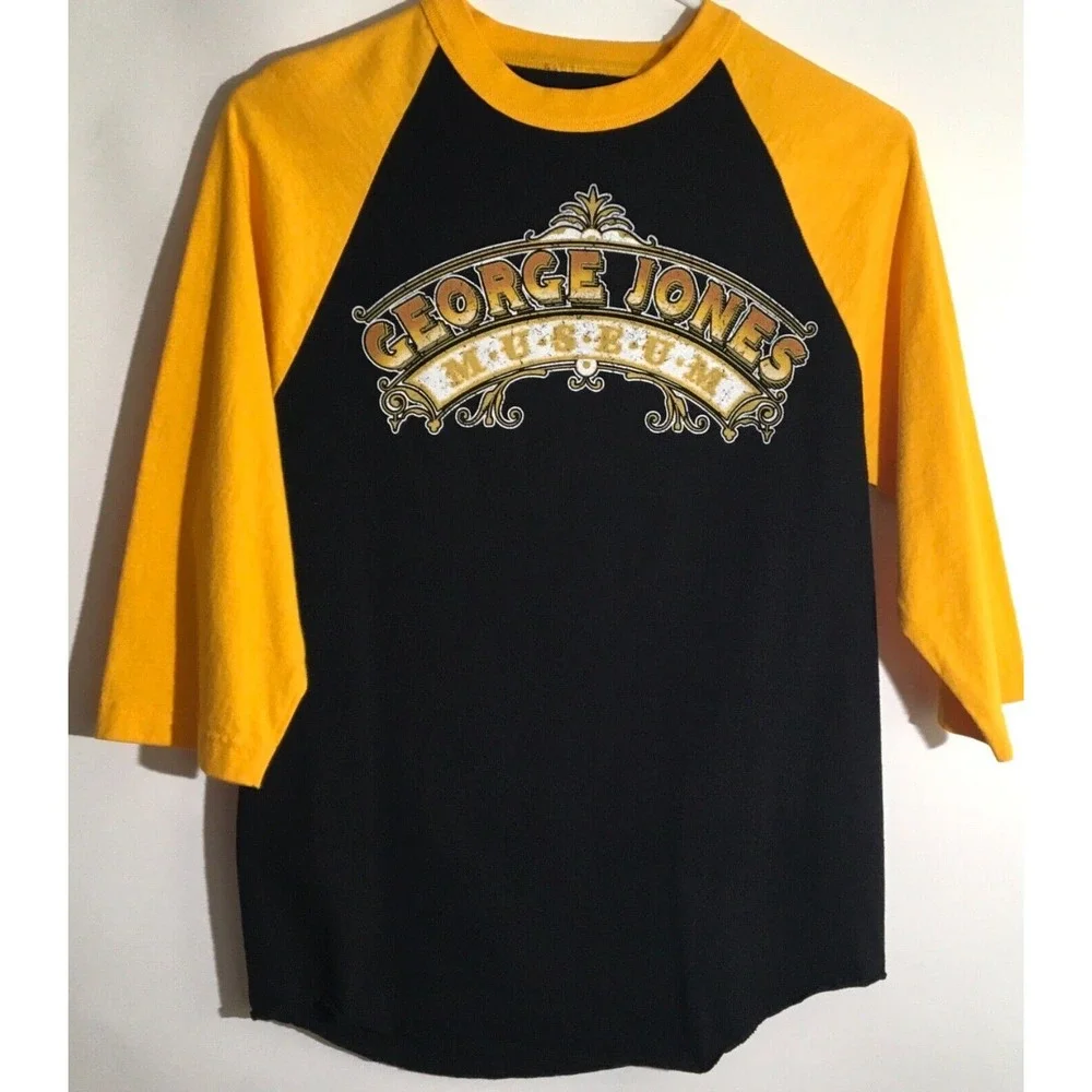 George Jones Museum Vintage Tee Size Small Black & Yellow Raglan Sleeve T-Shirt - Picture 1 of 5